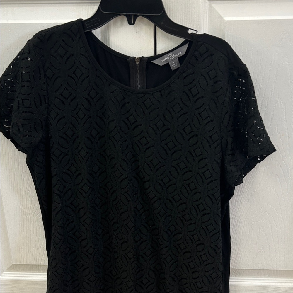 Market & Spruce Black Geometric Lace Blouse